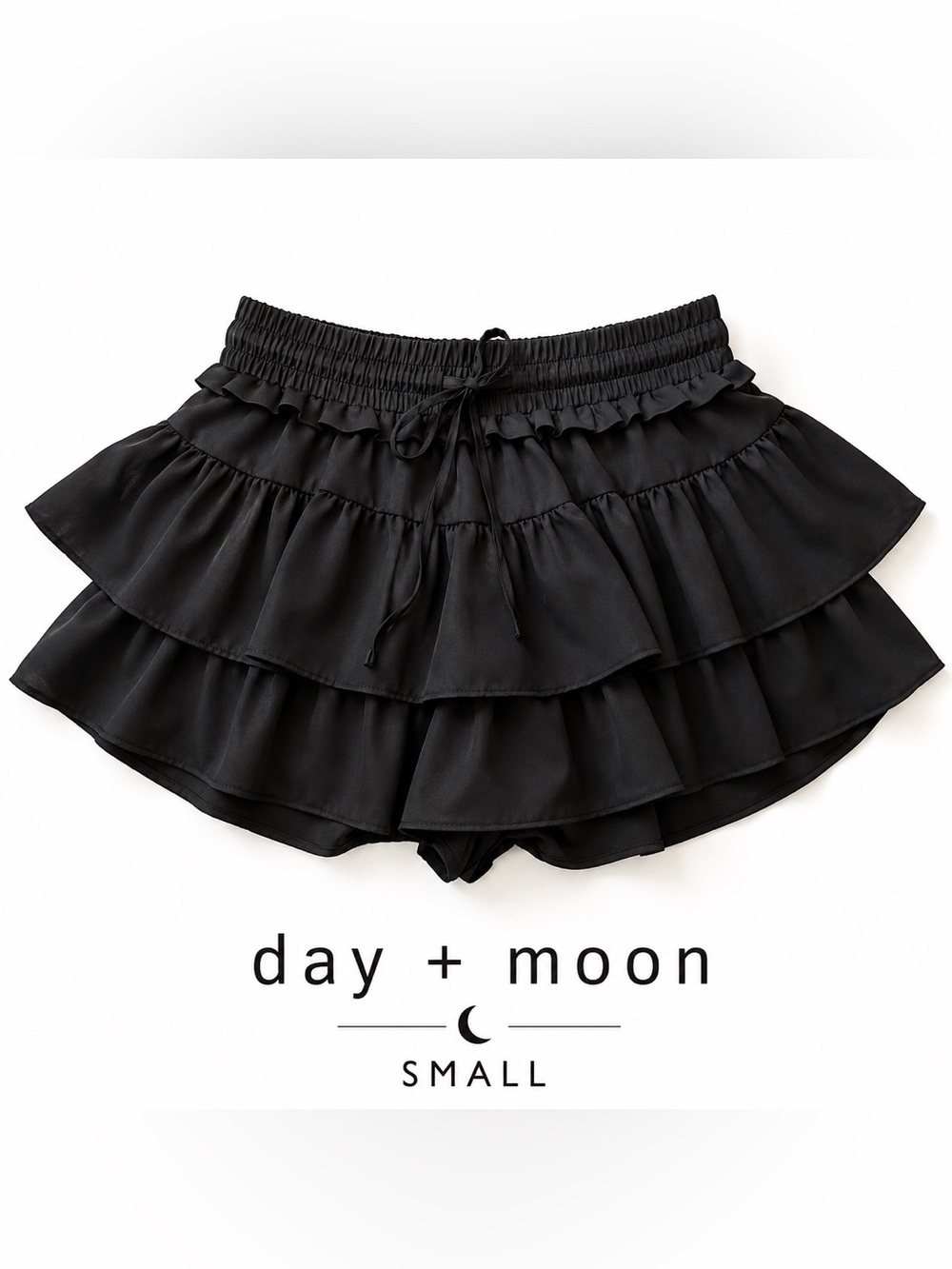 Day + Moon Black Ruffle Tiered Skort - Small